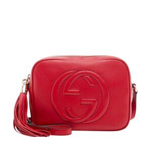 Gucci Soho Disco Interlocking GG Crossbody Bag Purse Womens Red Leather Tassel